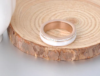 ZooMango Klassiske Titanium Stål Hvid Keramik Ringe, Smykker, Guld Farve Cubic Zirconia Bryllup Engagement Ring For Kvinder ZR18056