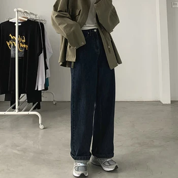Jeans Kvinder Efteråret Mørke Blå Retro Kæreste Lige Fuld Løse Nye Ankomst Harajuku Street Fashion Kvindelige Høj Talje Slouchy