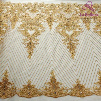 La Belleza 1 yard tunge håndlavet beaded blonde stof crystal lace hvid/guld/navy/rød brudekjole, kniplinger struktur 49