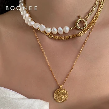 Europæiske og Amerikanske kæder, perler, guld mønter vedhæng stablet halskæder kvindelige mode