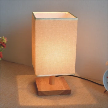 Moderne Træ-LED bordlamper Soveværelse sengelampe Stof Lampeskærm Bord Lys Enkel Belysning Hjem Dekoration Træ Armatur