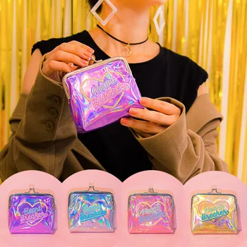 Lanzon Harajuku Pige Laser Shell Mini Wallet Hologram Broderi Kort Coin Purse Kvinder Skinnende Kobling Kortholderen Penge Taske