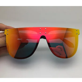 Overdimensionerede Solbriller Kvinder Rektangel Nuancer Herre Brand Designer Blå Rød Spejl solbriller Flad Top Vintage Briller Brillerne UV