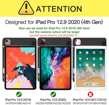 Farverig taske til iPad Pro 12.9 2020 2018 A2229 A2069 A2232 AA1895 A1876 Tablet Tilfælde Trifold Beslag Stå PU Læder Cover