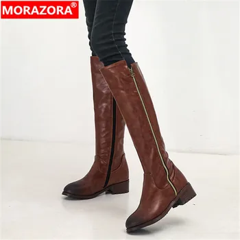 MORAZORA 2020 stor størrelse 34-48 knæhøje støvler kvinder lynlås rund tå-pladsen hæle platform sko til efterår og vinter støvler kvindelige
