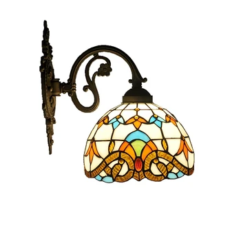 8 Tommer Amerikanske Barok Glaserede Væg Lampe Tiffany Stil Stue Baggrund Sengen Balkon Farve Belysning Legering Lampe Arm