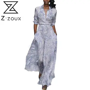 Z-zoux Kvinder Kjole med Lange Ærmer Plus Size Print Kjoler Vintage Sexet Lang Sommer Kjoler Sommeren Tøj Kvinder 2020 Nye Mode