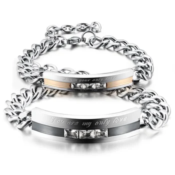Tur kærlighed par armbånd i rustfrit stål cz krystal smykker mode elskere gaver charme armbånd, armbånd til mænd, kvinder pulseras