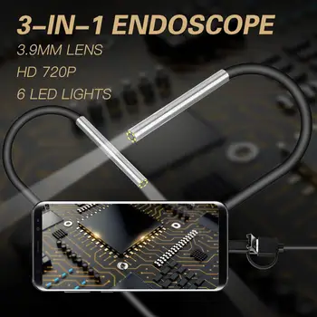 3-i-1 3.9 mm Endoskop Lille Linse Mini Android Endoskop Micro Fleksibel Type C Vandtæt Inspektion For Android PC Endoskop NY