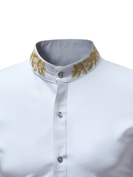 Herre Hipster Broderi Shirt Til Sommeren 2018 Nye Mandarin Collar Kortærmet Skjorte Mænd Casual Business Skjorter Chemise Homme
