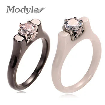 Modyle Mode 6MM Krystal, Keramik Ring Cubic Zirconia Sten Sort/Hvid Farve Kvinder Smykker Engagement Bryllup Band Gaver