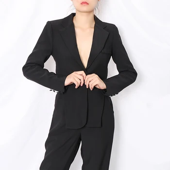 GALCAUR Patchwork Sequined Blazer Til Kvinder Hak Krave Lange Ærmer Backless Hule Ud Designer Jakker Kvindelige 2020 Tøj