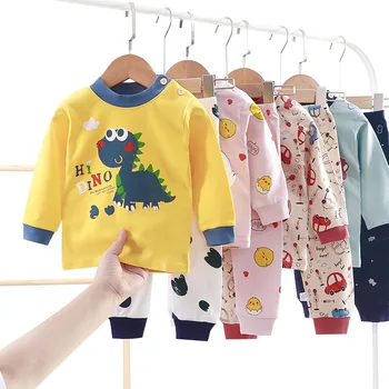 Baby Børn Pyjamas Sæt Bomuld Drenge Nattøj, der Passer Efteråret Piger Pyjamas med Lange Ærmer Tops+Bukser 2stk Børn Tøj