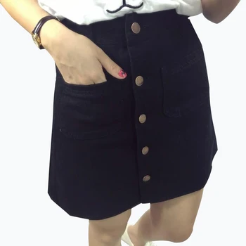 Til salg 2021 Forår, Sommer, Kvinder, Damer Mode A-Linje koreansk Mini Jeans Nederdel Enkelt Knap Talje Denim Nederdele Sexet Nederdel