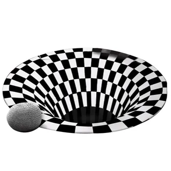 3D Geometriske Illusion, Non-Slip Tæppe i Sort og Hvid Spiral Stereo-Vision Cirkulære Tæppe Kunstneriske Og Tabel Tæppe