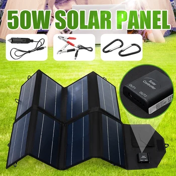 50W 12V Bærbare Solar Panel Folde Vandtæt Mobil Oplader Power Bank for Telefonen, Batteriet, Dual USB Port til udendørs activitie