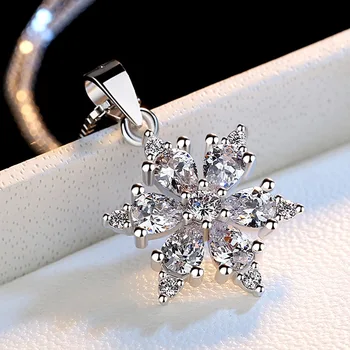 XIYANIKE 925 Sterling Sølv koreansk Stil, Mode Snowflake Halskæde Til Kvinder Bryllup Krystal Smykker, Julegaver
