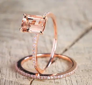 Bedst Sælgende Rosa Guld farve ring sæt til kvinder Engagement mærke finger party gave Sepcial Unikke smykker R5026