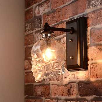 Retro Menneskelige Kranium Gennemsigtigt Glas væglampe Hjem Soveværelse Restaurant Personlighed Dekoration E14 LED Pære Belysning
