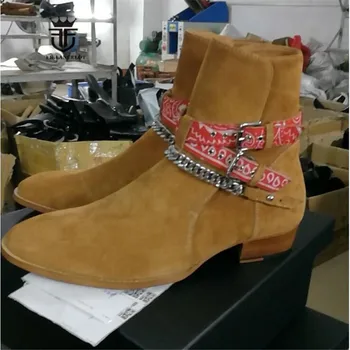 Ny High-End Luksus Eksklusive Bånd Spænde Rem i Ægte Læder Splint Kæde Cowboy Rock Street personlig Støvler