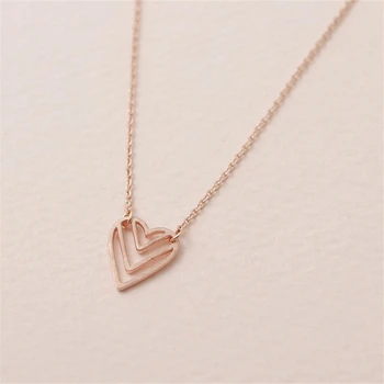 Mode fersken hjerte vedhæng halskæder tre lag V hule hjerte-formede vedhæng halskæder kærlighed halskæder til kvinder