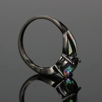 Sort Pistol Forgyldt Rainbow Cubic Zirconia Ild Opal Ringe til kvinder Mode Smykker Unikke Part Cocktail Ring R177