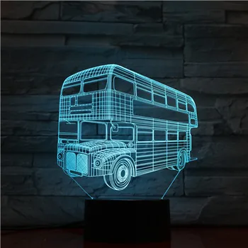 3D-Lampe dobbeltdækker Bus Atmosfære Bedste gave til Børn batteridrevne farveskift med Fjernbetjening Led Nat Lys Lampe
