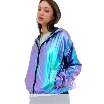 Dame jakke streetwear metal-skinnende farve vandtæt frakke