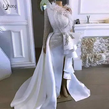 Afrikanske Aso Ebi Ene Skulder Aften Kjoler 2021 Reelle Billede Sparkle Beaded Fjer Lang Aften Kjoler Arabisk Part Kjole