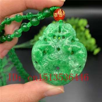 Kinesisk Grøn Jadeite Dobbeltsidet Skåret Pixiu Halskæde Charme Smykker Mode Amulet Gaver Mænd Sweater Kæde