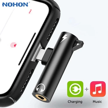 Nohon 2-i-1 Audio Adapter til iPhone Lightning til 3,5 mm Jack Dobbelt Lyn Hovedtelefon Konverter 2 8Pin Opladning Kabel-Splitter