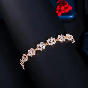 CWWZircons Trendy Bling Cubic Zircon Krystal Tennis Kæde Armbånd til Kvinder bryllupsfest Guld Farve Dubai CZ Smykker CB234