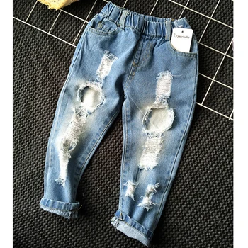 1-6 år Drenge, Tøj Piger, Tøj til Børn Brudt Hul Bukser Nye 2019 Baby Drenge Piger Jeans Bukser Helt i Bukser, Mode-Jeans