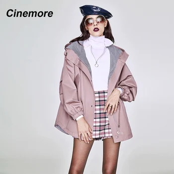 Cinemore 2020 Efteråret Nye Casual Kvinders Bomuld Kort Oversize Hætteklædte Windbreak Løst Tøj, overtøj God Kvalitet frakke
