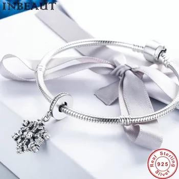 INBEAUT Kvinder Nye Mode 925 Sterling Sølv Vinter snefnug Charme passer Mærke Armbånd Smykker at Gøre Kvindelige Julegave