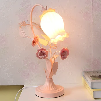 Europæiske Kreative Pink Blomst-Bordlamper Søde Prinsesse Pink Pige Varm Natbord Lampe Stue, Soveværelse Art Deco Bordlampe