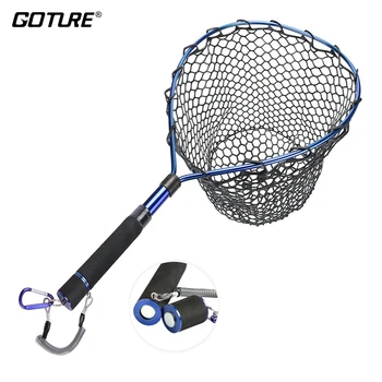 Goture fluefiskeri Net Teleskopisk Landing Net med magnetlås Rem Aluminium Ramme Soft Rubber Mesh fiskeredskaber