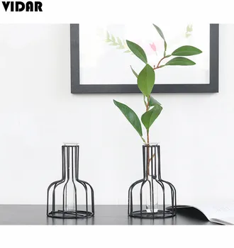 VIDAR Nordisk Metal Geometriske Tabel Vase Moderne Indretning Kortfattet Design Stil Glasset Hydroponiske Vase Guld Vaser Dekoration Hjem