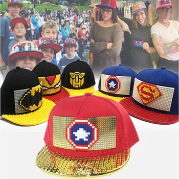 Puslespil hat børn DIY pixel byggesten kreative guld og sølv plade samlet for mænd og kvinder hip hop forældre-barn-cap