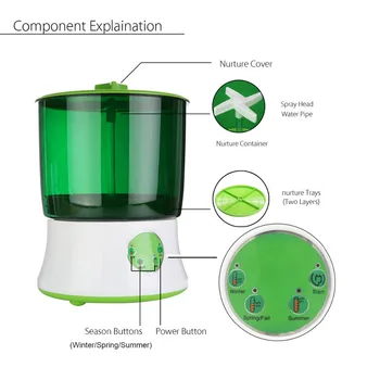 Digitale Hjem DIY bønnespirer Kaffefaciliteter 2 Lag Automatisk Elektrisk Germinator Frø, Vegetabilsk Sætteplante Vækst Spand Biolomix