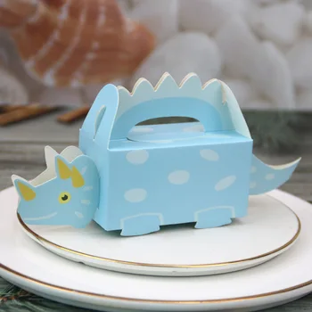 30stk Tegnefilm Dinosaur Candy Box Papir Triceratops Favoriserer Kasser for Kids Fødselsdag Part Dekorationer Drenge Baby Brusebad Gave Pose