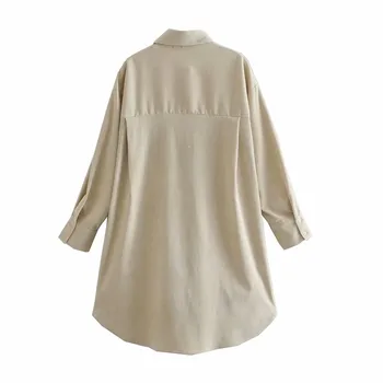 Za Kvinder Overdimensionerede Corduroy Shirt 2020 Lange Ærmer Revers Krave Plus Størrelse Løse Skjorter Kvinde Foran Knap Uregelmæssige Lang Top