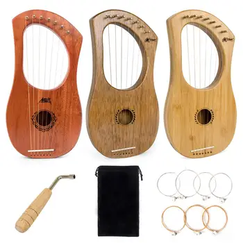 Lyre Harpe 7 String Instrument Mahogni Ben Møtrik w/ Tuning Skruenøgle Taske til Nybegynder musikelsker Fødselsdag Julegaver