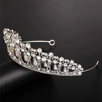 Fashion Dronning Barok stor krone perle med rhinestone Brude hår tilbehør Europæiske bryllup Tiaras prinsesse krone Hovedbeklædning