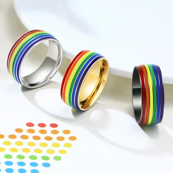 6MM Mænd Kvinder Rainbow Farverige LGBT-Ring 316L Rustfrit Stål Bryllup Band Lebian & Gay Ringe Drop Shipping