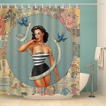 Amerikansk Pige, Badeværelse Gardin 3D Printet Sexet Kvinde badeforhæng Med 12 Kroge Vandtæt Polyester Stof Vaskbar