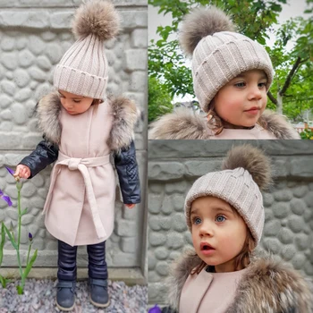 2019 Mode, Børn, Vinter Kæmpe Pels Pompom Hatte Baby Strikket Varm Hat Til Børn Piger Drenge Pom pom Beanie hue