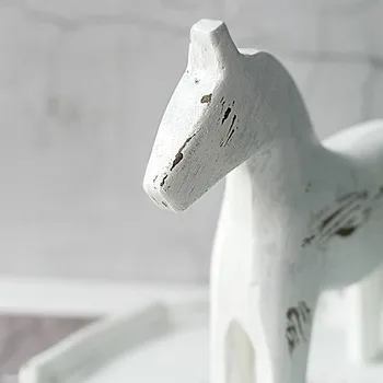 DUNXDECO Nordiske Tilbehør til Udsmykning Miniature Figur Små Vintage Gamle overflade Hvid Hest Træ Håndværk Butik, Desktop Display