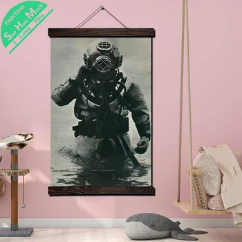 Gamle Deep Sea Passer Astronaut Rulle Lærred Maleri Vintage Plakat og Print Væg Kunst, Billeder, Soveværelse Gård Dekoration