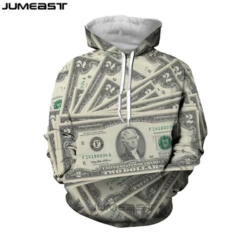 Jumeast Mærke, Mænd/Kvinder, 3D Printet Sweatshirt Penge Dollar Seddel Lange Ærmer Mode Cap Hoody Sport Pullover Foråret Hættetrøjer